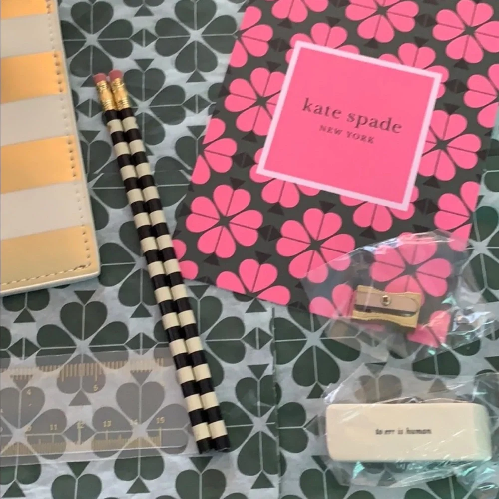 Kate Spade Gold Stripe 6 Piece Pencil Pouch / Case Set.
